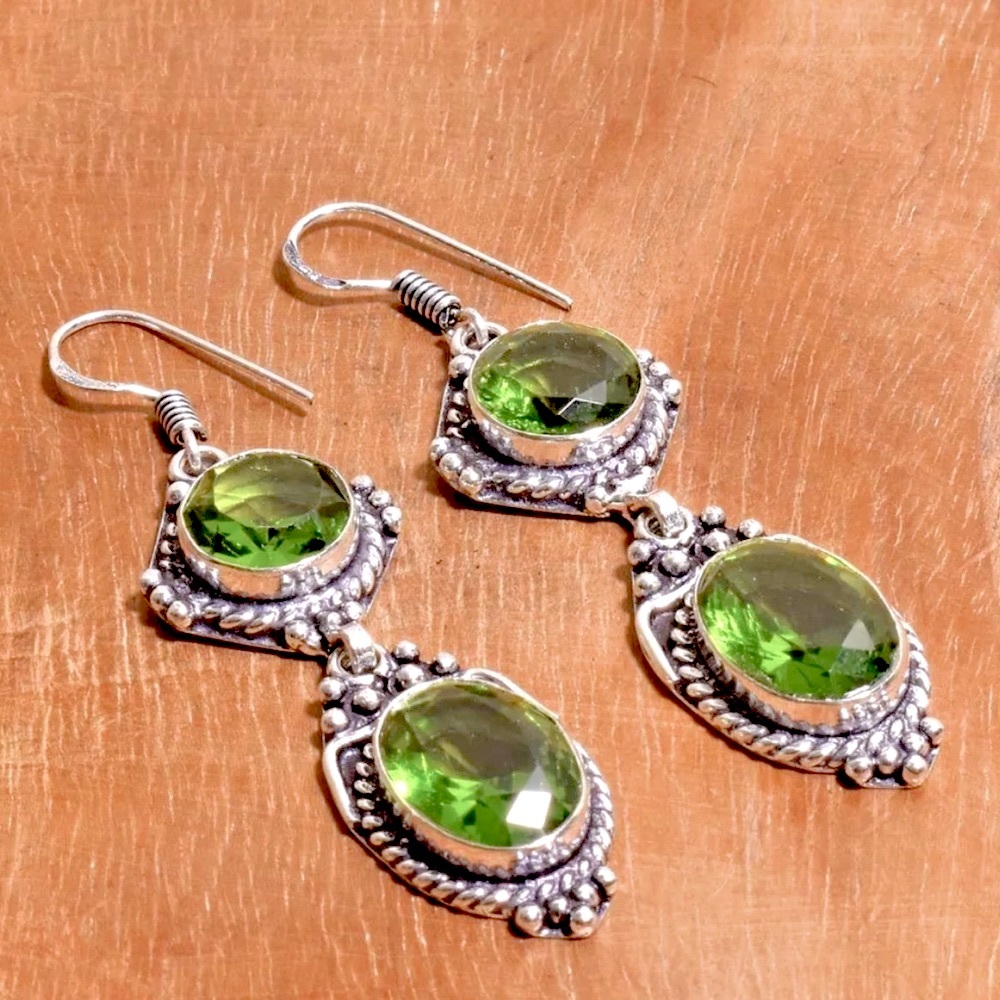 French Design Simulated Peridot Earrings
